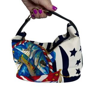Vintage Aronni Romana Sailing Flag Print Handbag Nautical Florence Italy Navy